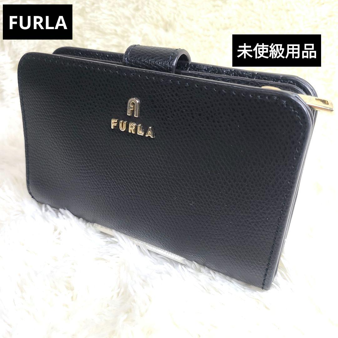 FURLA フルラ カメリア 二つ折り財布 現行ロゴ レザー ブラック
