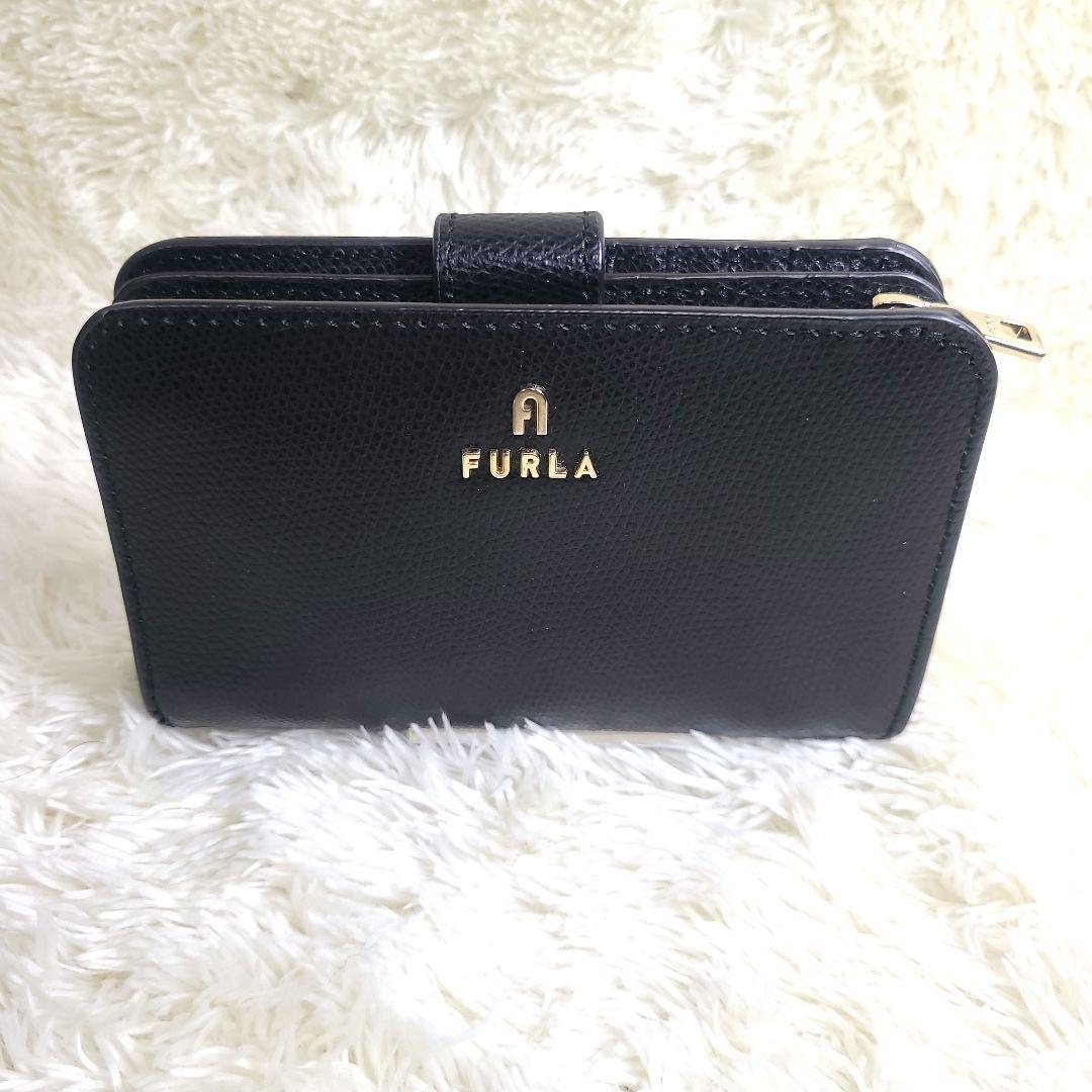 FURLA フルラ カメリア 二つ折り財布 現行ロゴ レザー ブラック