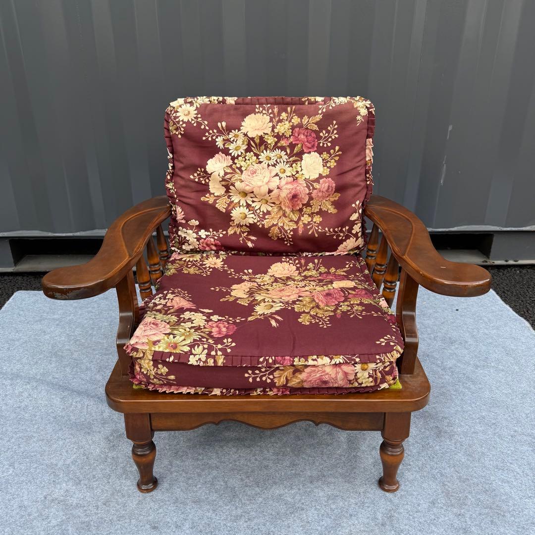 花柄 クッション 木製 アンティーク調 一人掛けチェア カリモク風