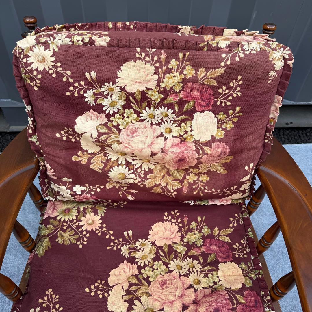 花柄 クッション 木製 アンティーク調 一人掛けチェア カリモク風