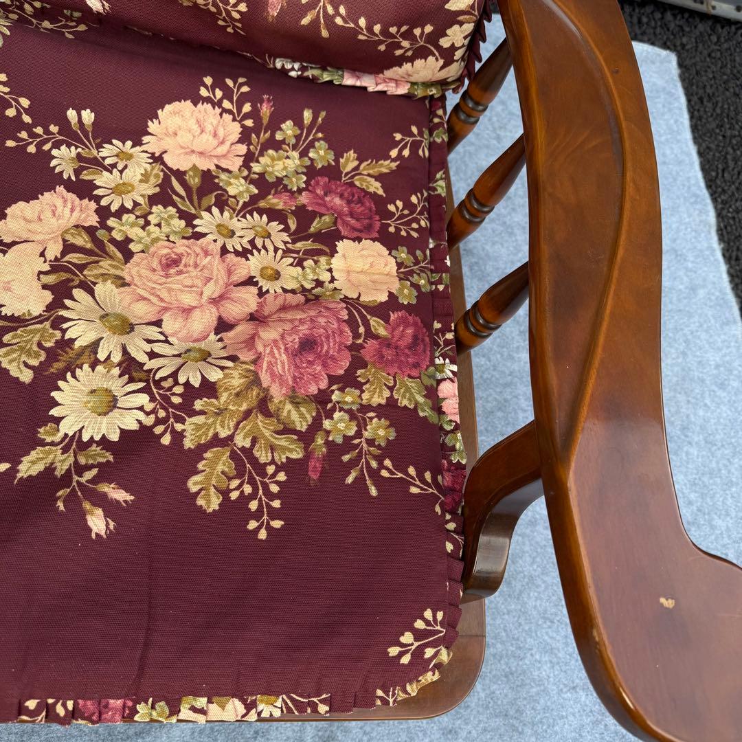 花柄 クッション 木製 アンティーク調 一人掛けチェア カリモク風