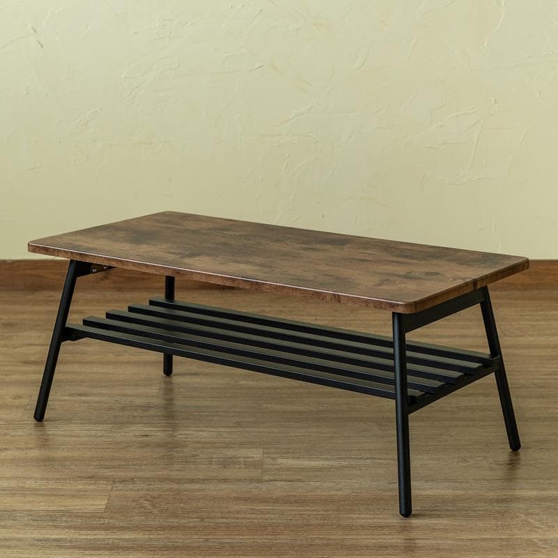 【送料無料】棚付き折れ脚テーブル Luster 80cm 天然木 収納 木目調