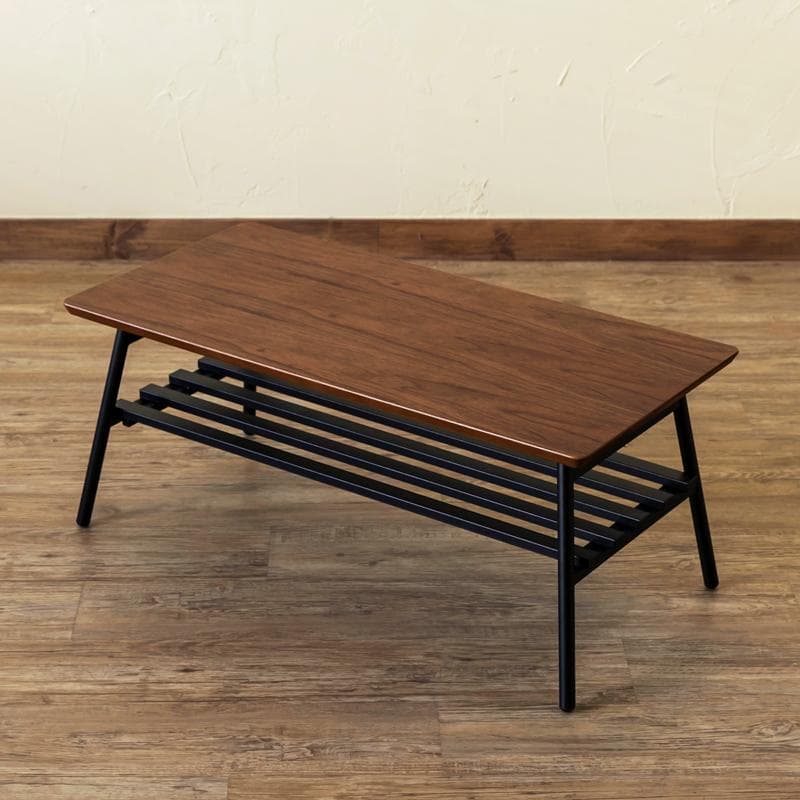 【送料無料】棚付き折れ脚テーブル Luster 80cm 天然木 収納 木目調