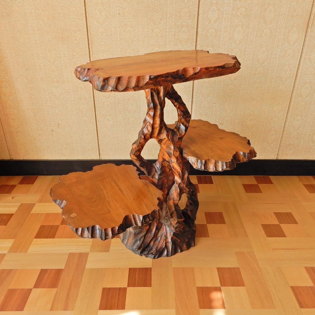 【レトロ アンティーク】天然木 三段テーブル 花台