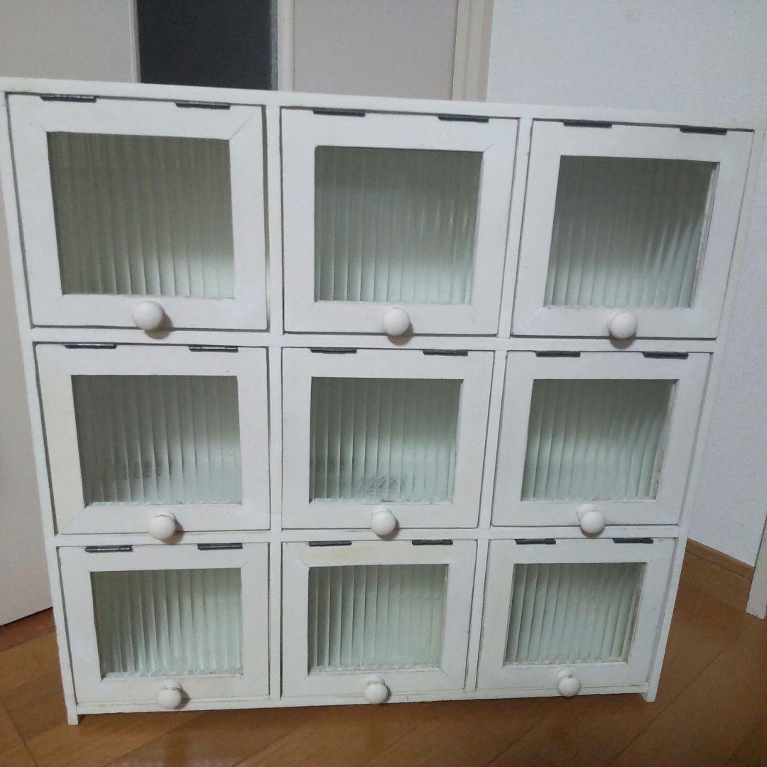 北欧風ホワイト 木製キャビネット 9個収納