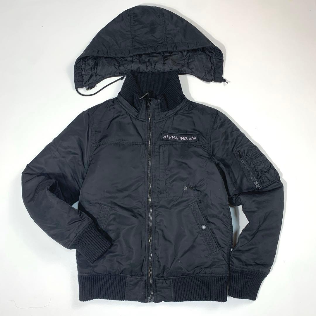アルファ フライトジャケット MA-1 キルティング 中綿 フード脱着可 黒