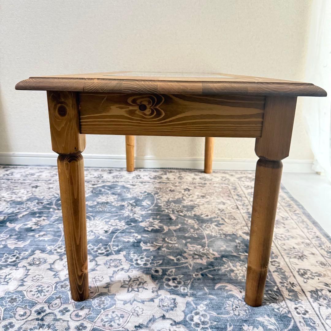 木製ガラス天板 長方形ローテーブル　ナチュラル ヴィンテージアンティーク