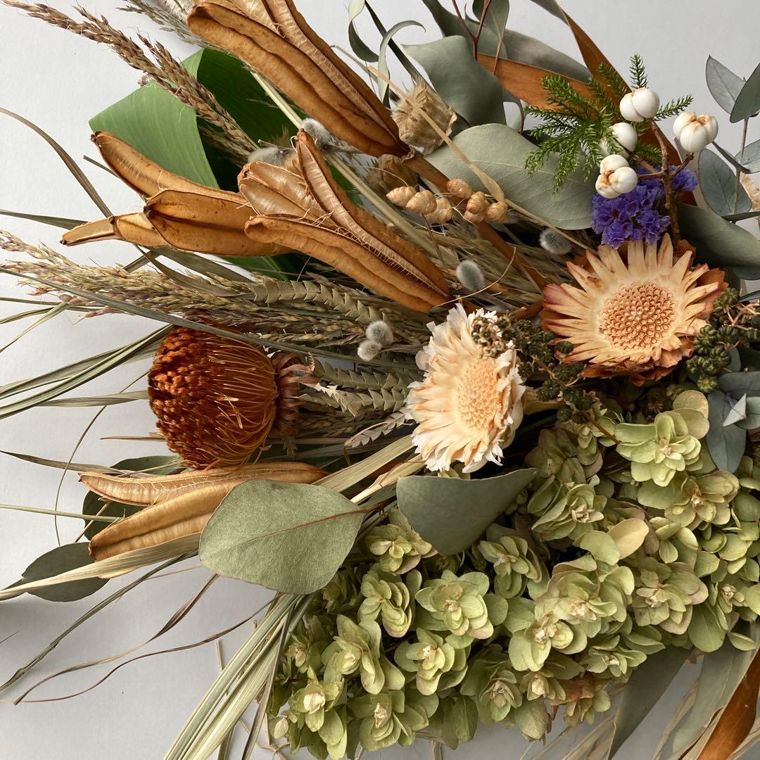 ワイルドフラワー　ナチュラル　草原　スワッグ　ブーケ　ドライフラワー　春