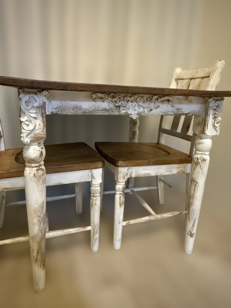 フレンチカントリー　シャビー　ダイニングテーブル3点セット　2人用　80×80