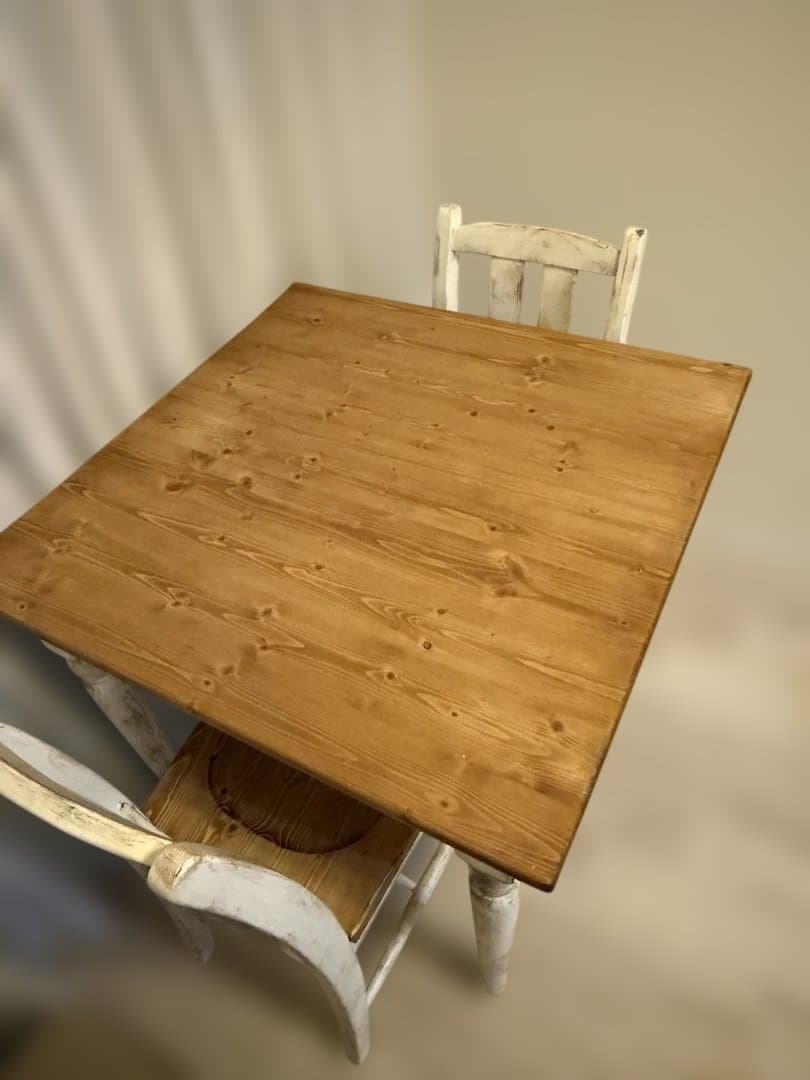 フレンチカントリー　シャビー　ダイニングテーブル3点セット　2人用　80×80