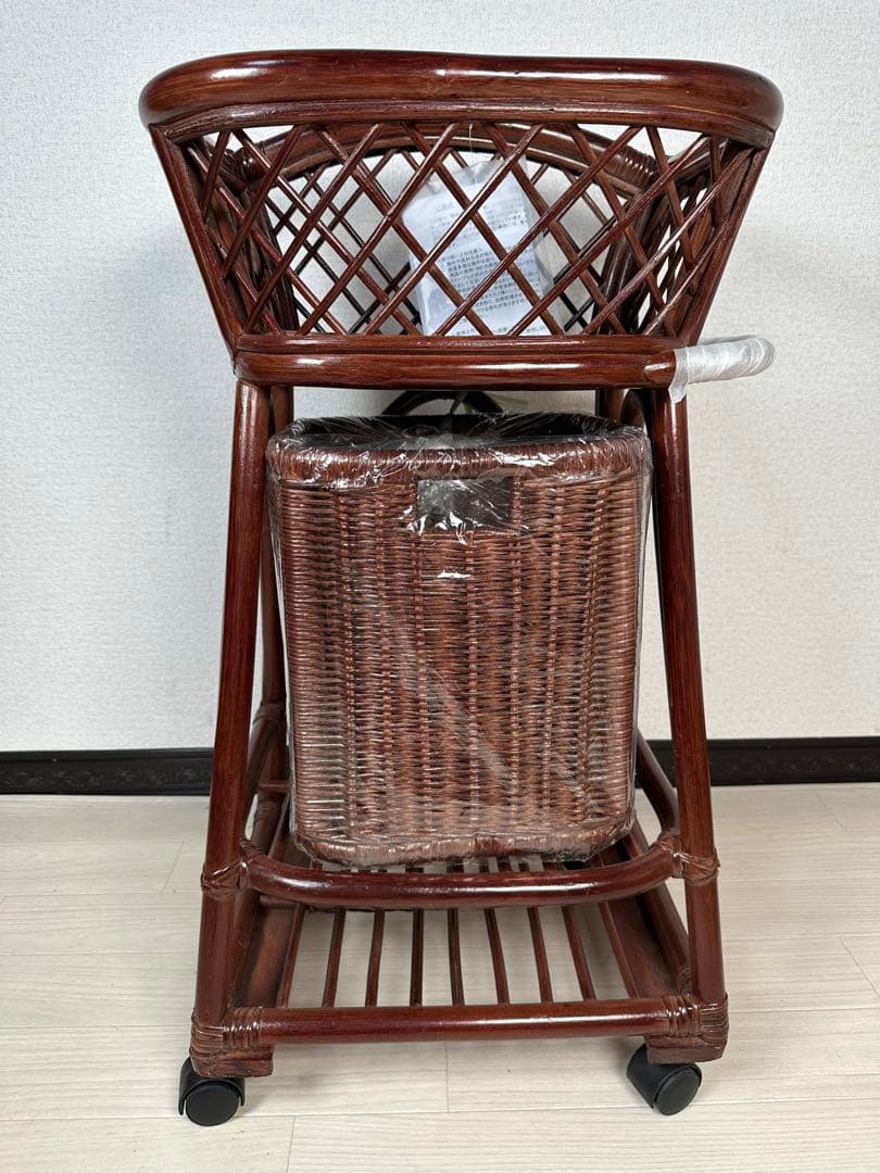 未使用品 2段式 藤 ランドリーラック ブラウン 管理No.※i4