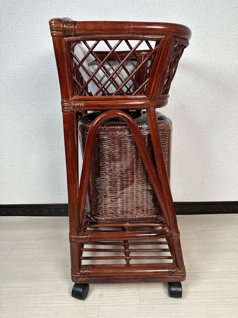 未使用品 2段式 藤 ランドリーラック ブラウン 管理No.※i4