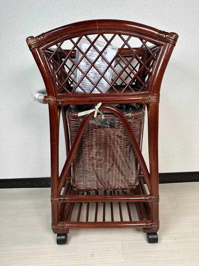 未使用品 2段式 藤 ランドリーラック ブラウン 管理No.※i4