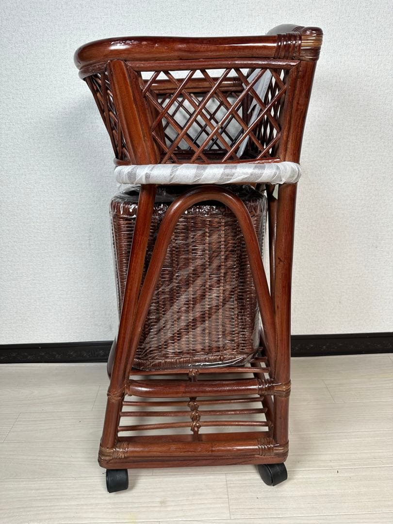 未使用品 2段式 藤 ランドリーラック ブラウン 管理No.※i4