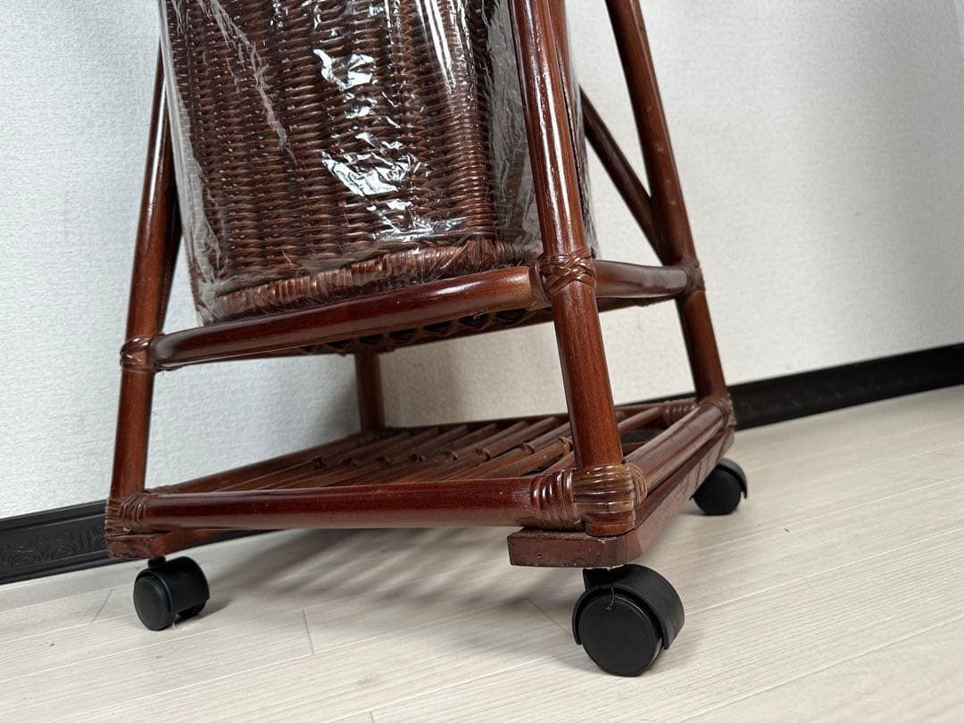 未使用品 2段式 藤 ランドリーラック ブラウン 管理No.※i4