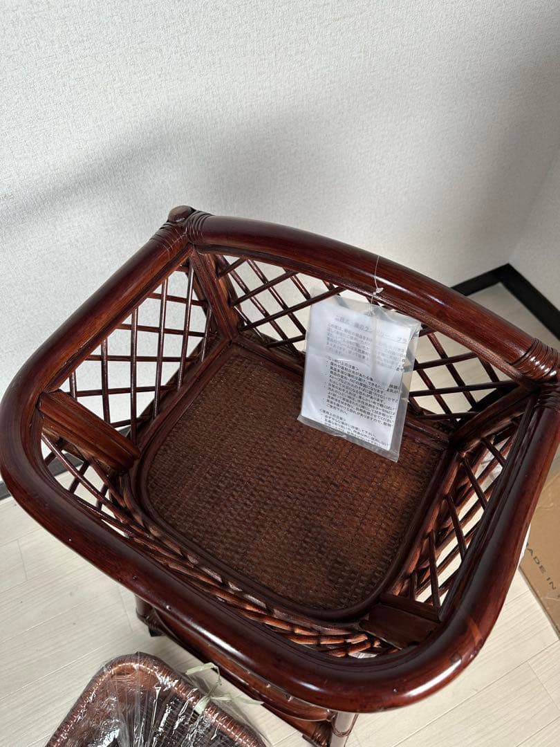 未使用品 2段式 藤 ランドリーラック ブラウン 管理No.※i4