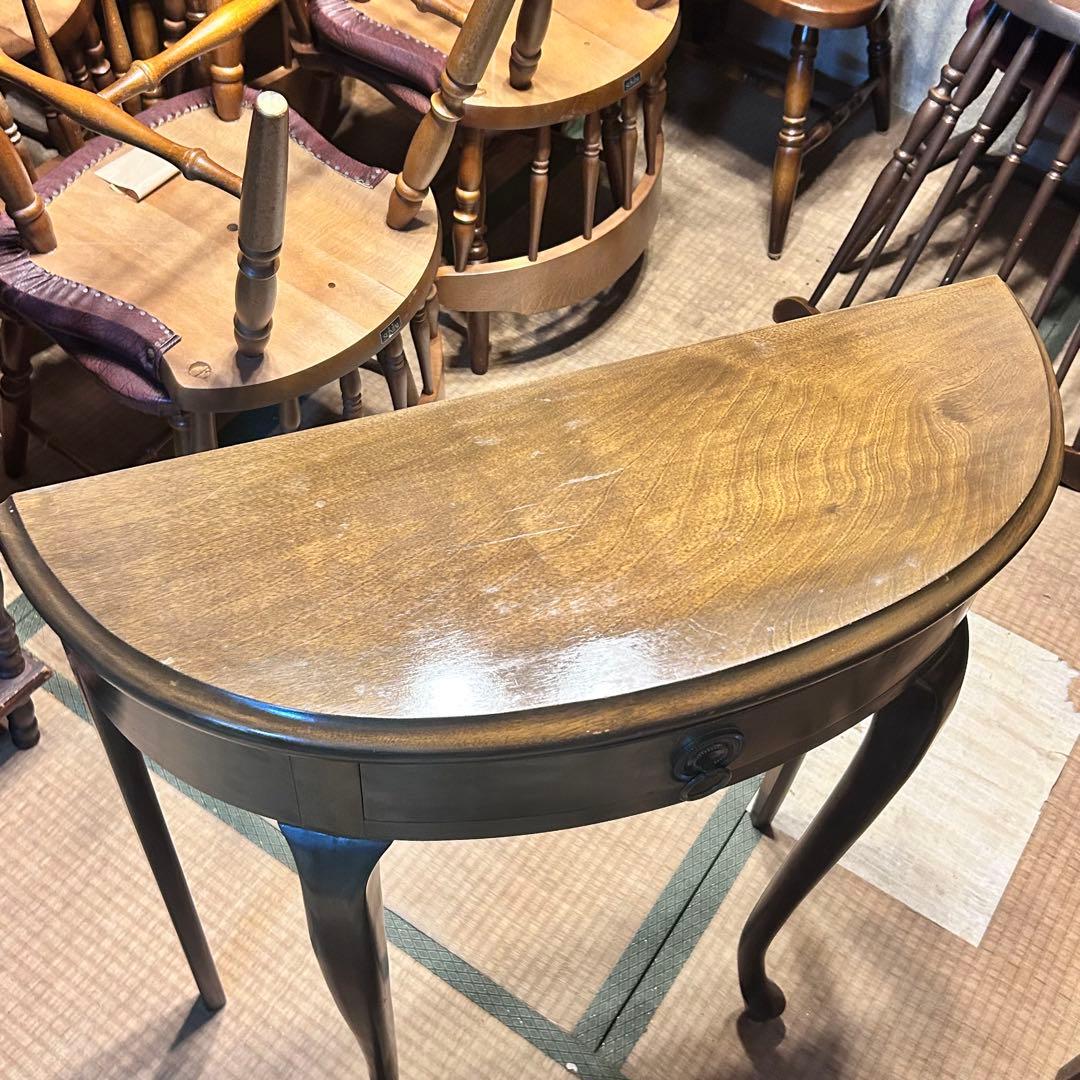 半月 コンソールテーブル 木製 アンティーク調 サイドテーブル 引き出し付き