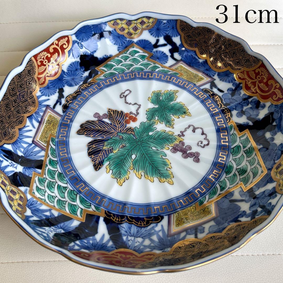 第一陶器　翔山窯　豪華絢爛　大皿　盛皿　金彩古伊万里　染付松竹梅　色絵　菊割皿