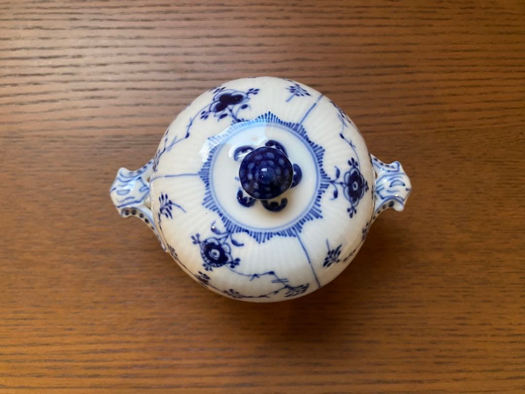 ブルーフルーテッドプレイン　ティーポット　シュガーポット　クリーマー　希少サイズ