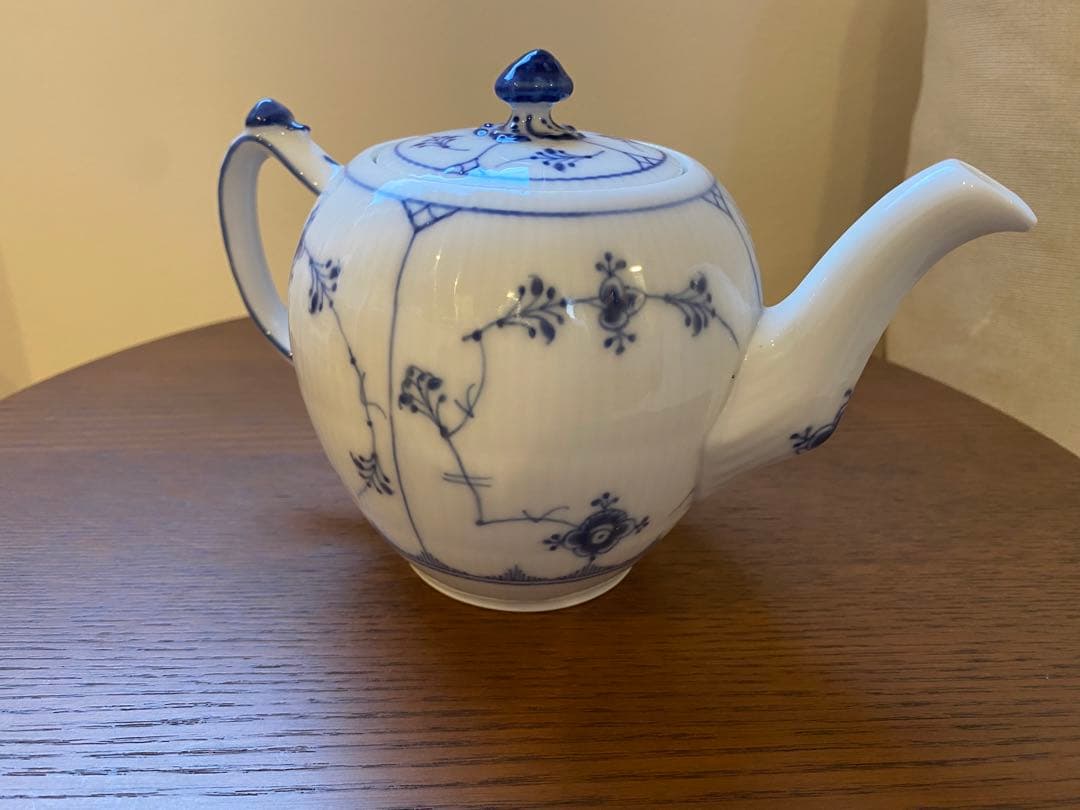 ブルーフルーテッドプレイン　ティーポット　シュガーポット　クリーマー　希少サイズ