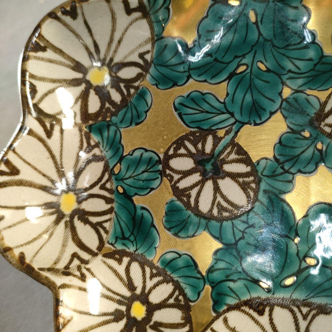 A1316-7/加藤利昇 造/乾山写菊文向附5客/飾皿/菓子皿/盛皿/懐石道具/