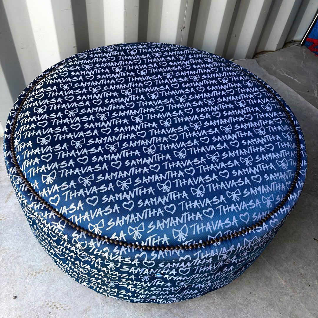 取付無料！サマンサタバサ 非売品 ブルーファブリック円形スツール✨特大