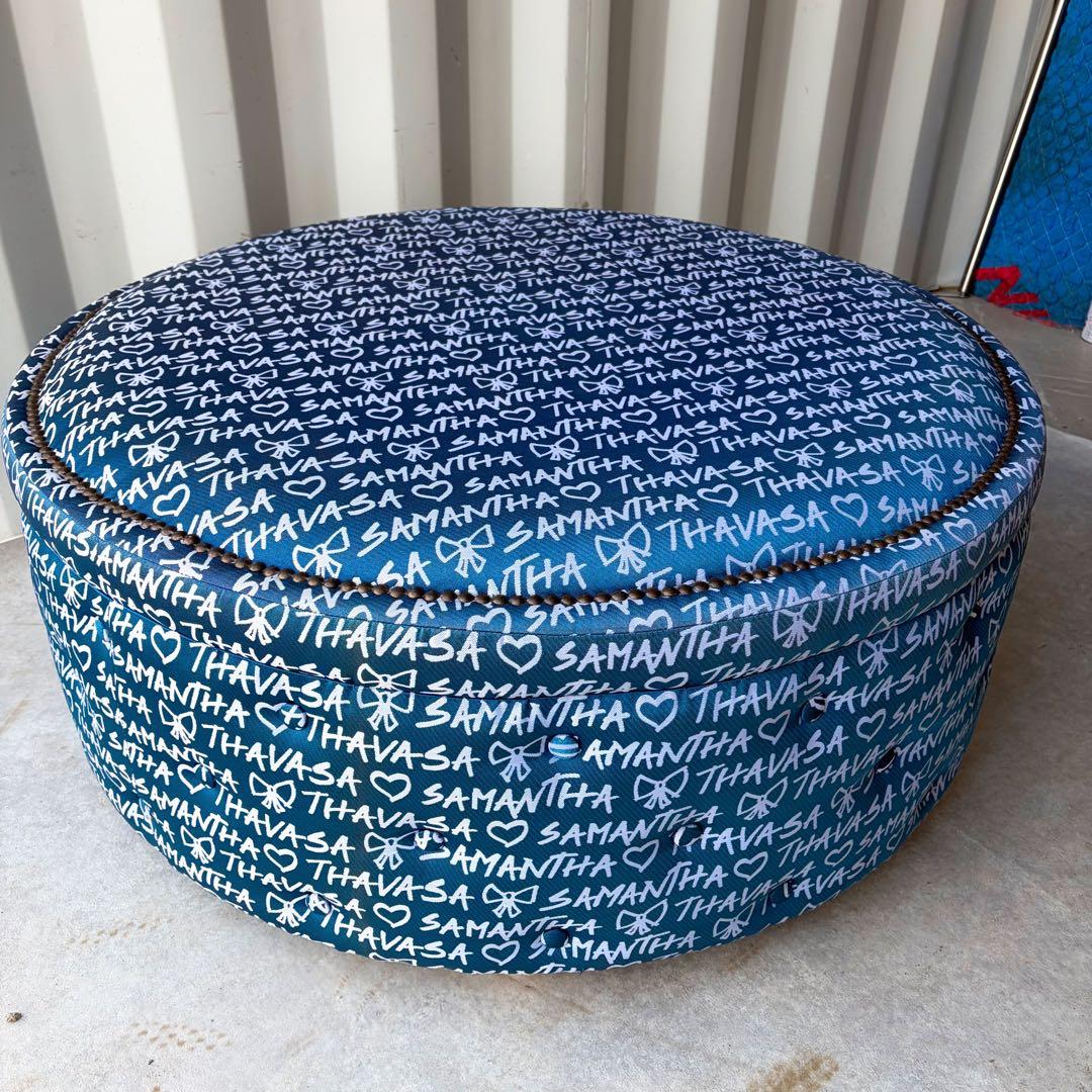 取付無料！サマンサタバサ 非売品 ブルーファブリック円形スツール✨特大