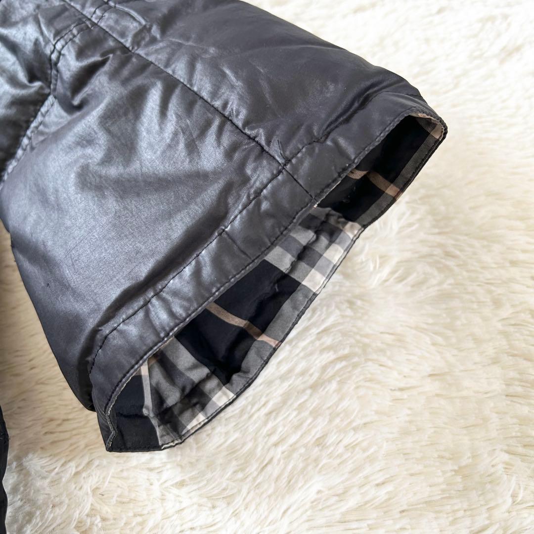 バーバリーブルーレーベル ダウンコート 裏地チェック ブラック ラクーンファーM