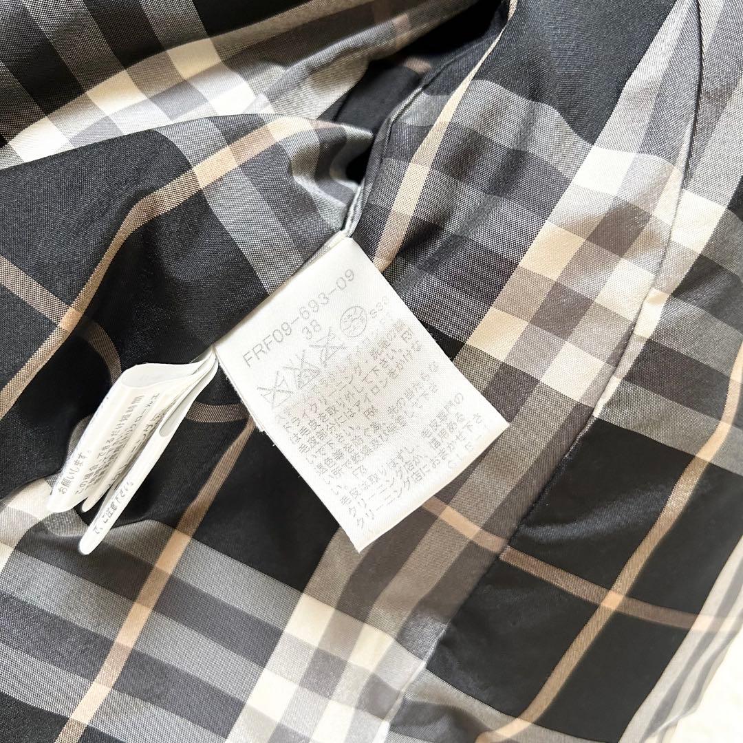 バーバリーブルーレーベル ダウンコート 裏地チェック ブラック ラクーンファーM