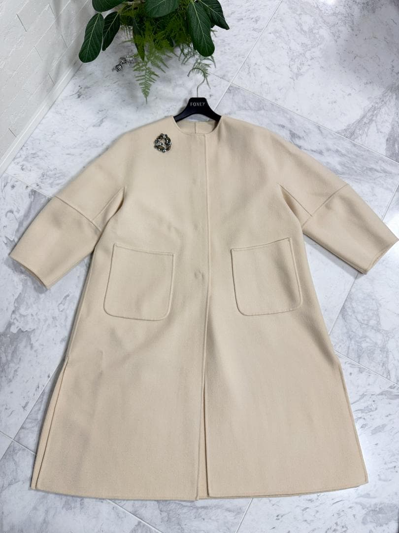 極美品★Drawer/ドゥロワーリバーノーカラコート36