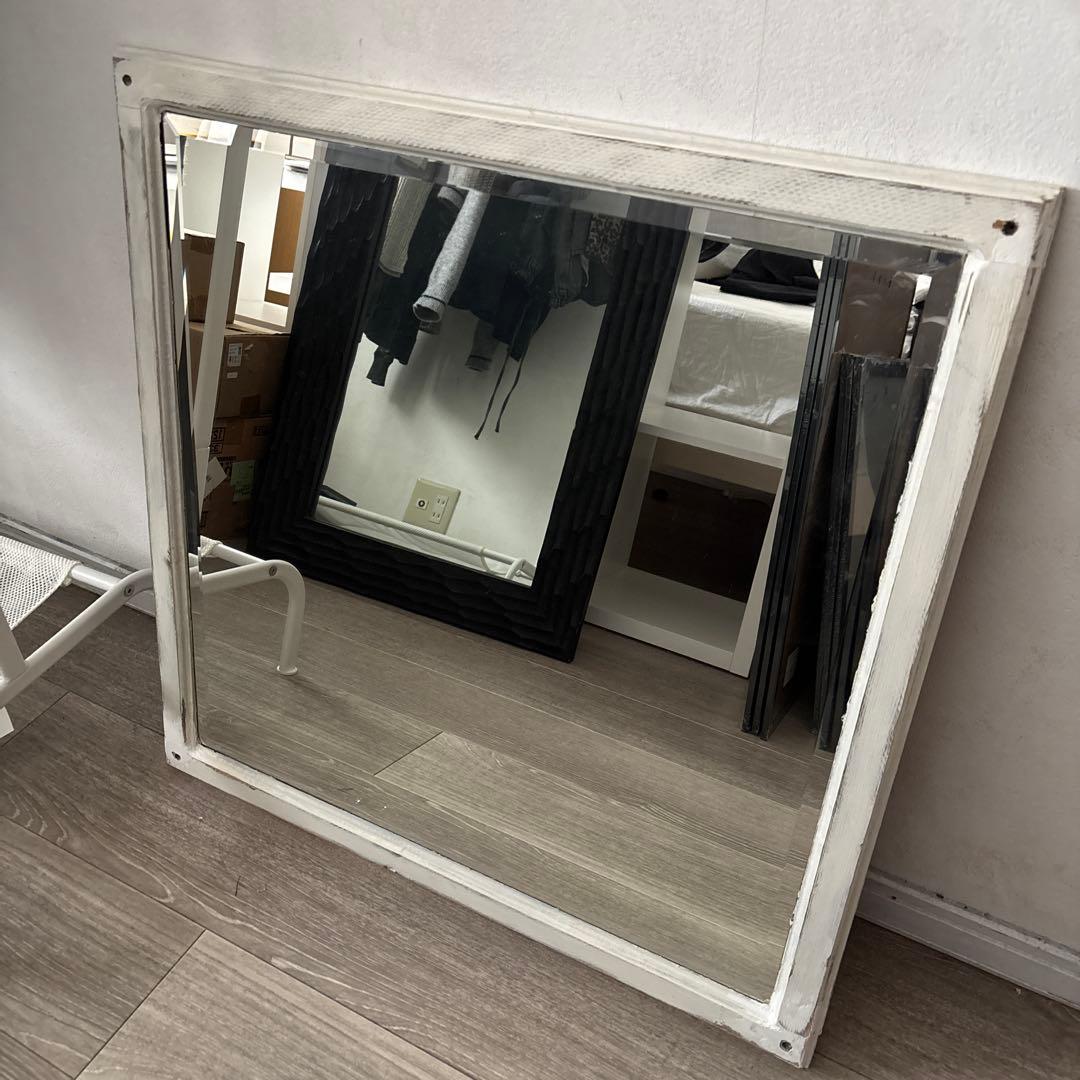 【木製】正方形 大型ウォールミラー アンティーク　ヴィンテージ