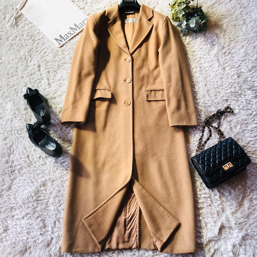 希少42大きめ✨美品 マックスマーラ ロングコート キャメル100% 女優襟