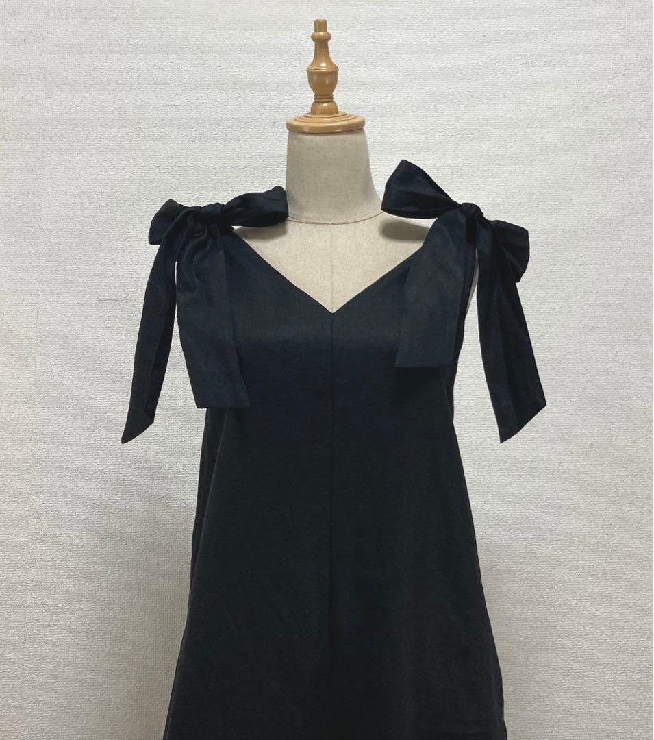 新品未使用タグ付ツルバイマリコオイカワリボン付ロングオールインワン34ブラック