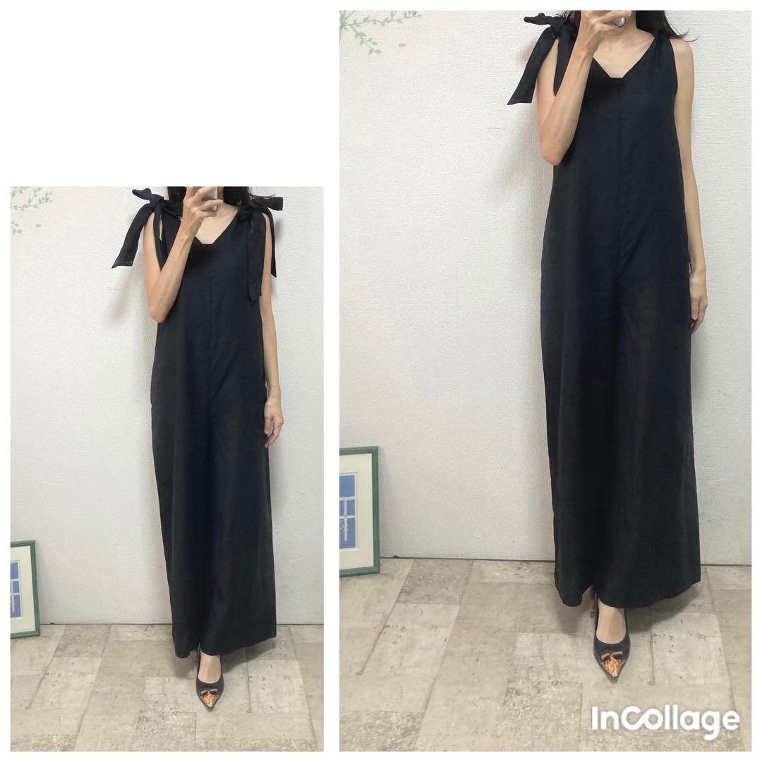 新品未使用タグ付ツルバイマリコオイカワリボン付ロングオールインワン34ブラック