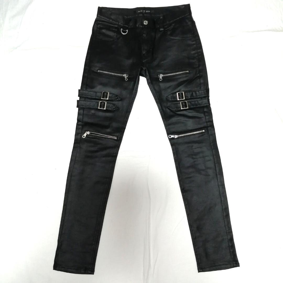 no id black コーティングストレッチベルテッドスキニー