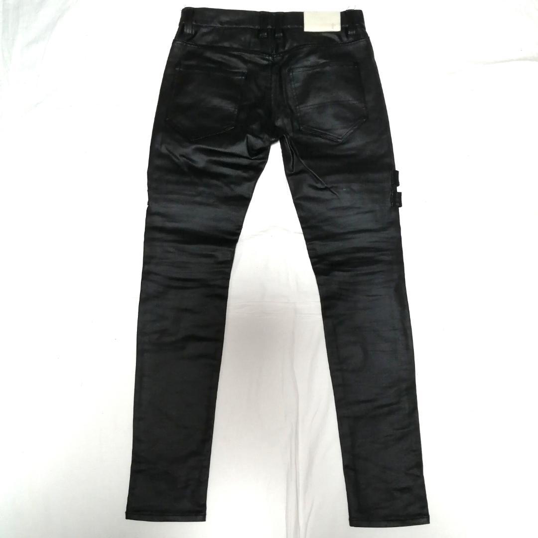 no id black コーティングストレッチベルテッドスキニー