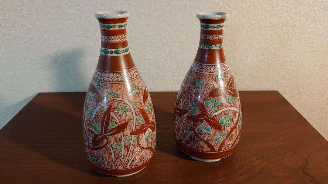 九谷焼 九谷 古九谷　飯田屋　宮本屋窯　赤絵　華草の図　江戸期　2客