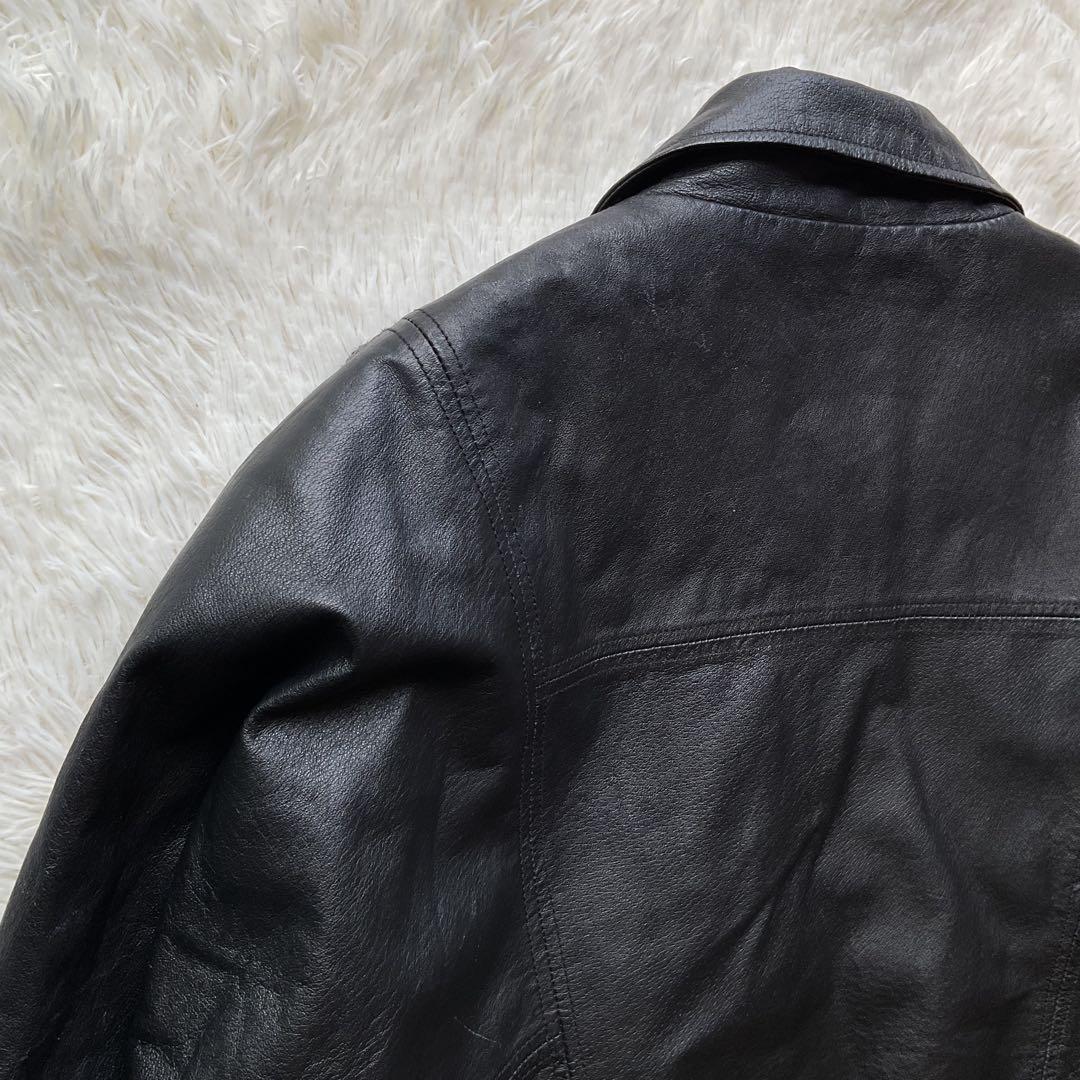 人気✨90's レザージャケット　本革　ボンバー　ブラック　襟付 大きい　L