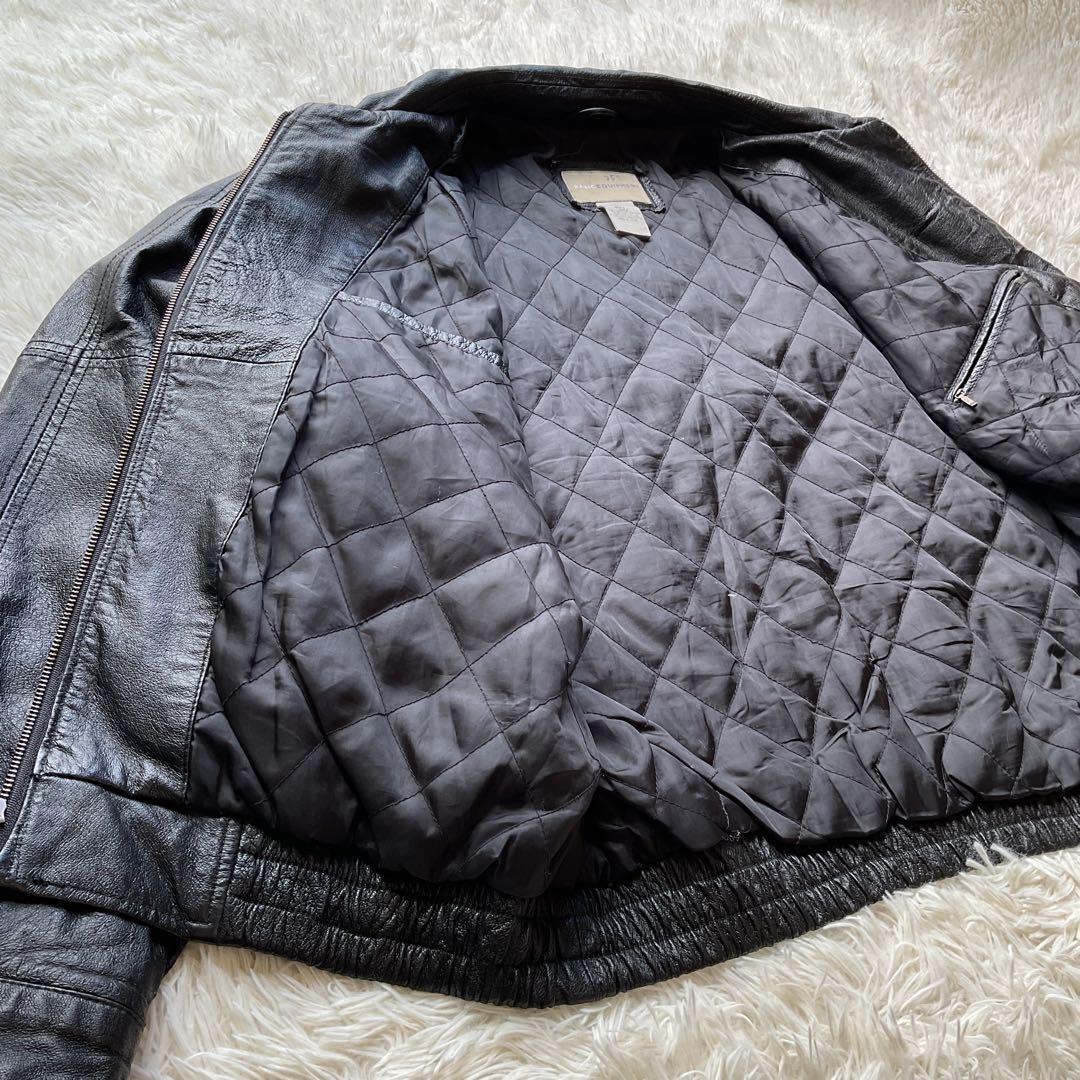 人気✨90's レザージャケット　本革　ボンバー　ブラック　襟付 大きい　L