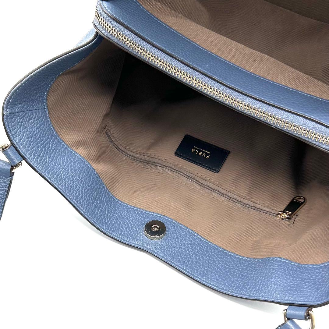 【極上美品】正規店購入 フルラ レザー トートバッグ 肩掛け 大容量 綺麗 青系