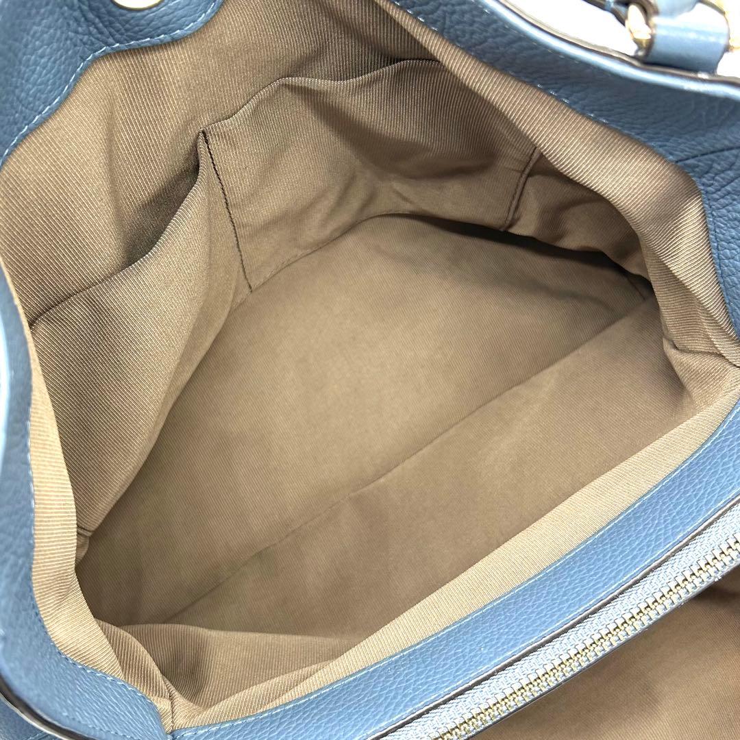 【極上美品】正規店購入 フルラ レザー トートバッグ 肩掛け 大容量 綺麗 青系