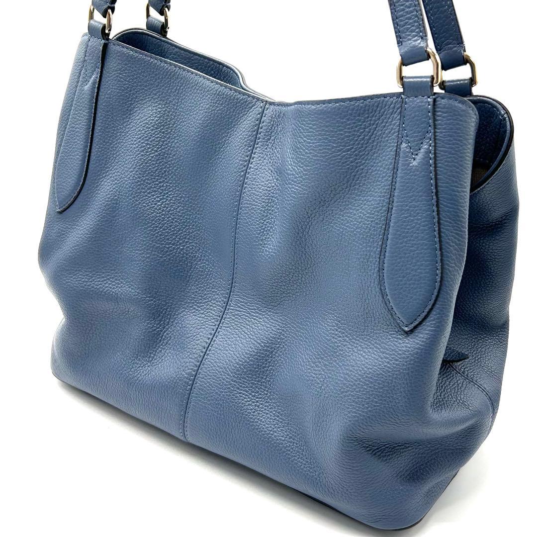 【極上美品】正規店購入 フルラ レザー トートバッグ 肩掛け 大容量 綺麗 青系