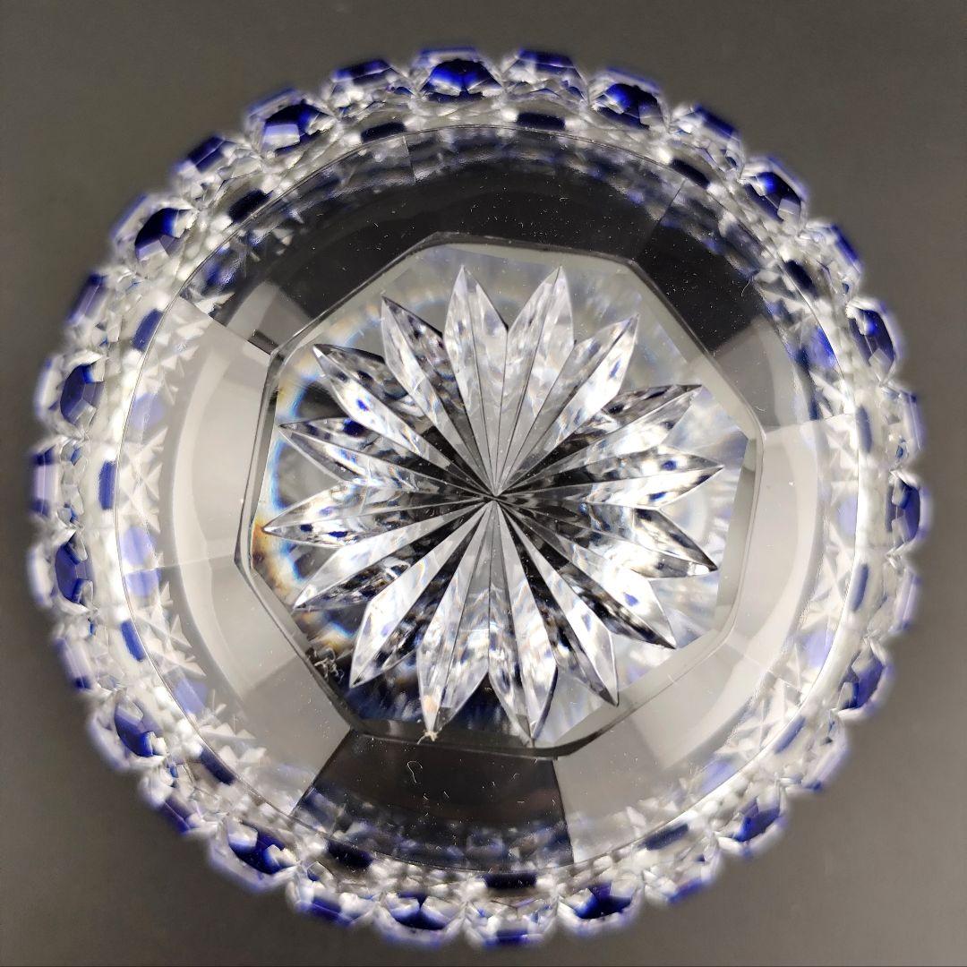 超希少品☆江戸切子 須田秀石 小鉢 瑠璃被 籠目紋（切子、江戸切子、薩摩切子）