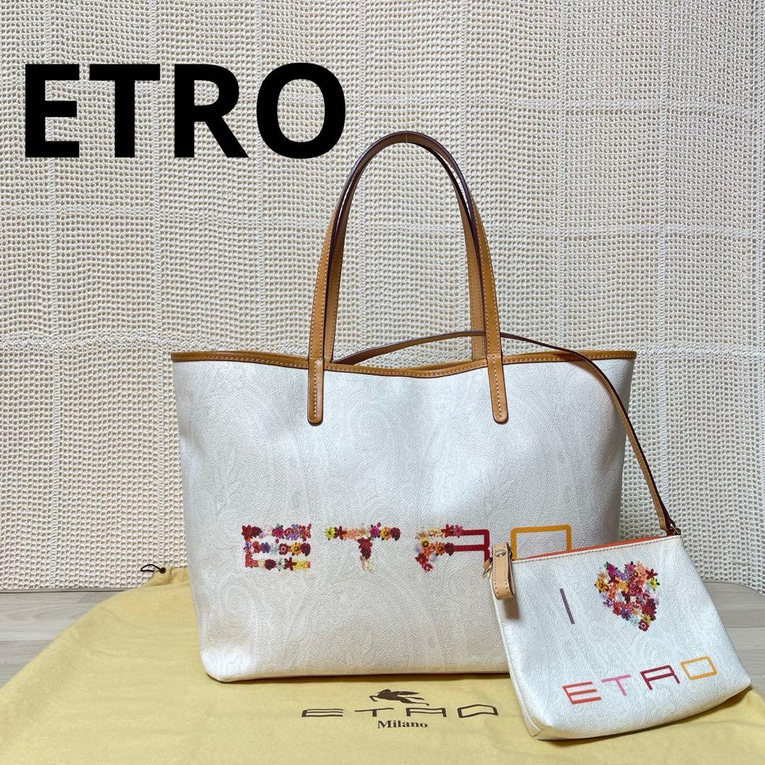 ☆美品☆ ETRO エトロ ペイズリー フラワー ロゴ PVC素材 トートバッグ