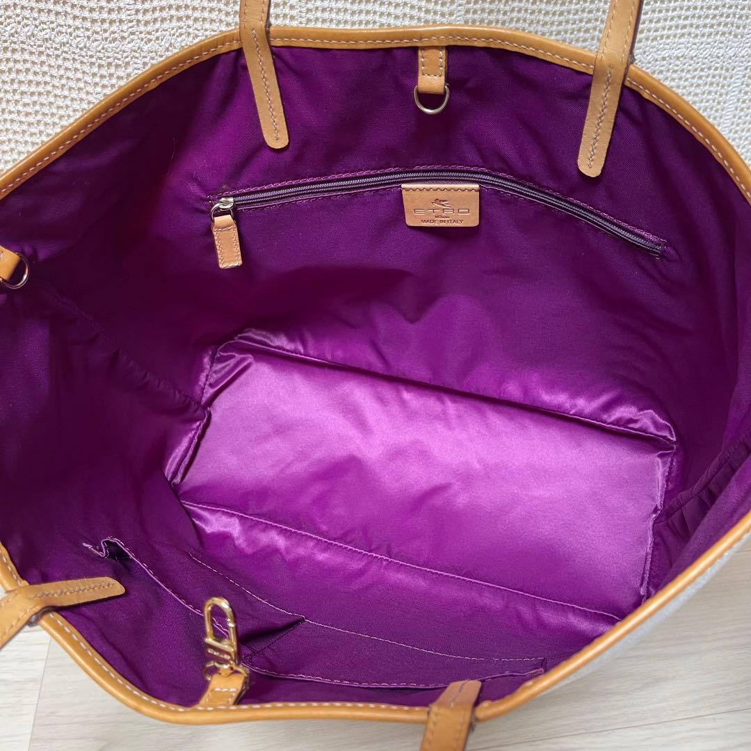 ☆美品☆ ETRO エトロ ペイズリー フラワー ロゴ PVC素材 トートバッグ