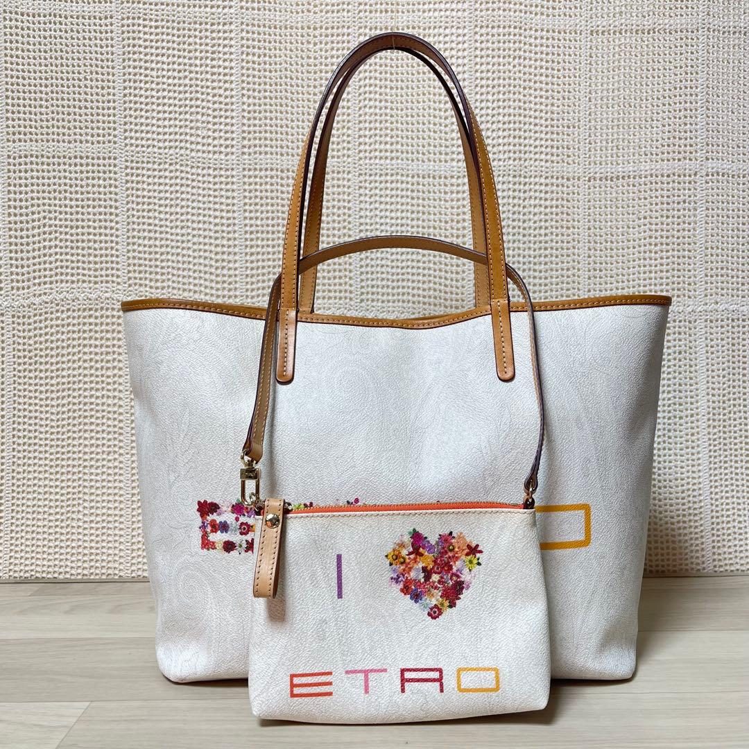 ☆美品☆ ETRO エトロ ペイズリー フラワー ロゴ PVC素材 トートバッグ