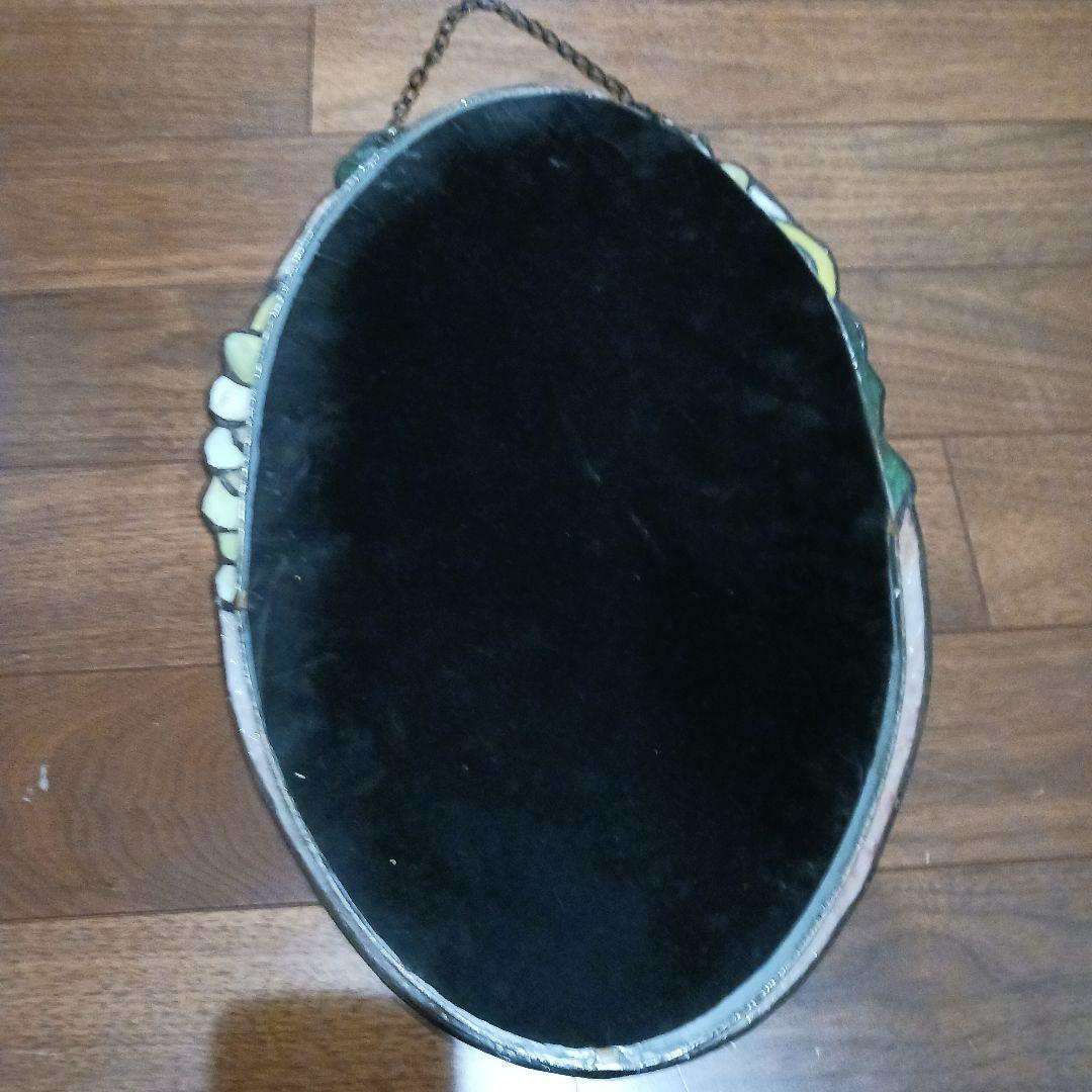 花模様 ぶどう　壁掛け鏡 オーバル型　ステンドガラス