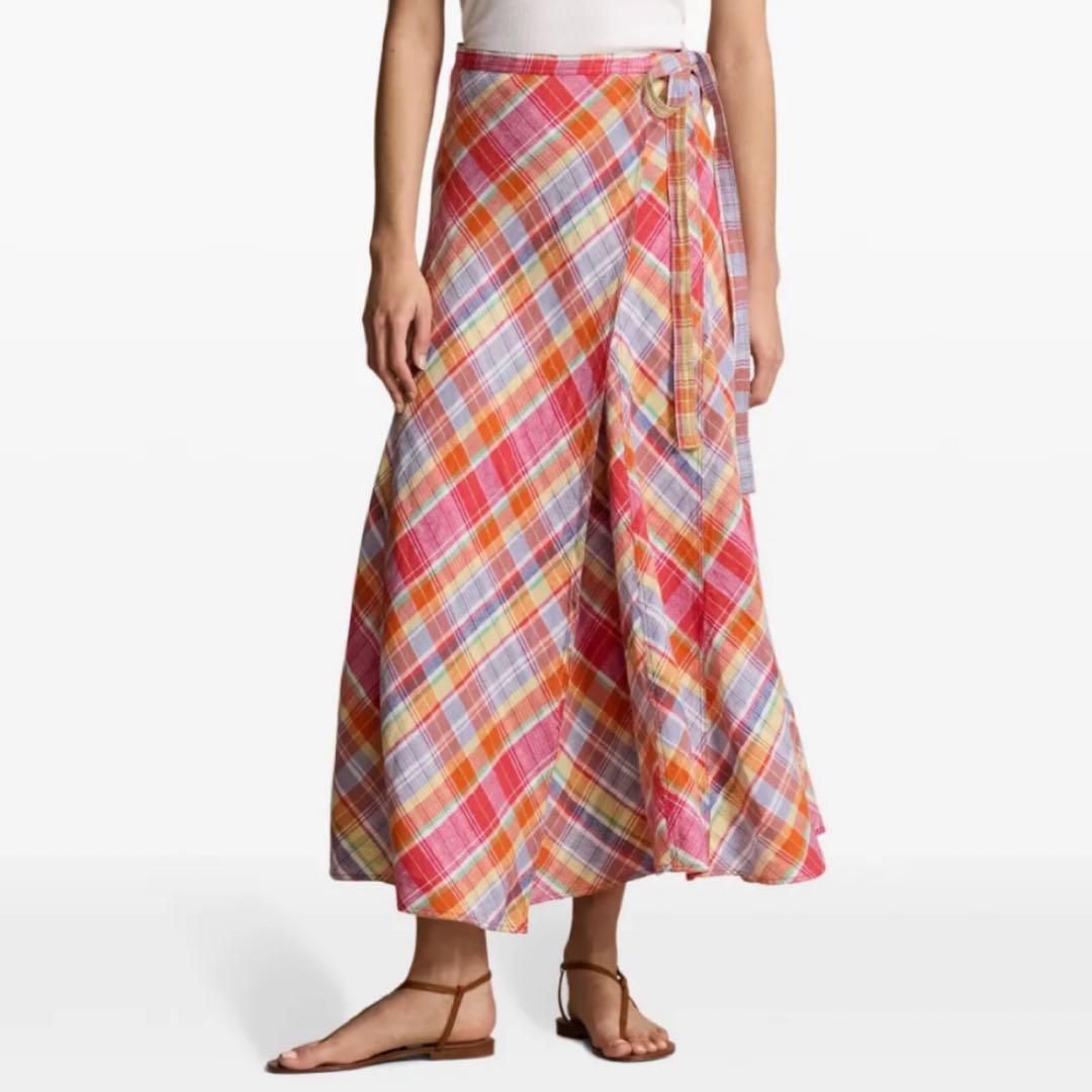2024ss ポロラルフローレン チェックリネンラップスカート 巻きスカート 0