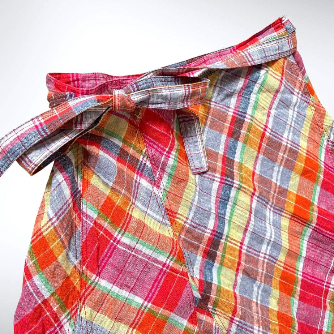 2024ss ポロラルフローレン チェックリネンラップスカート 巻きスカート 0