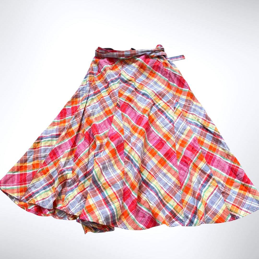 2024ss ポロラルフローレン チェックリネンラップスカート 巻きスカート 0